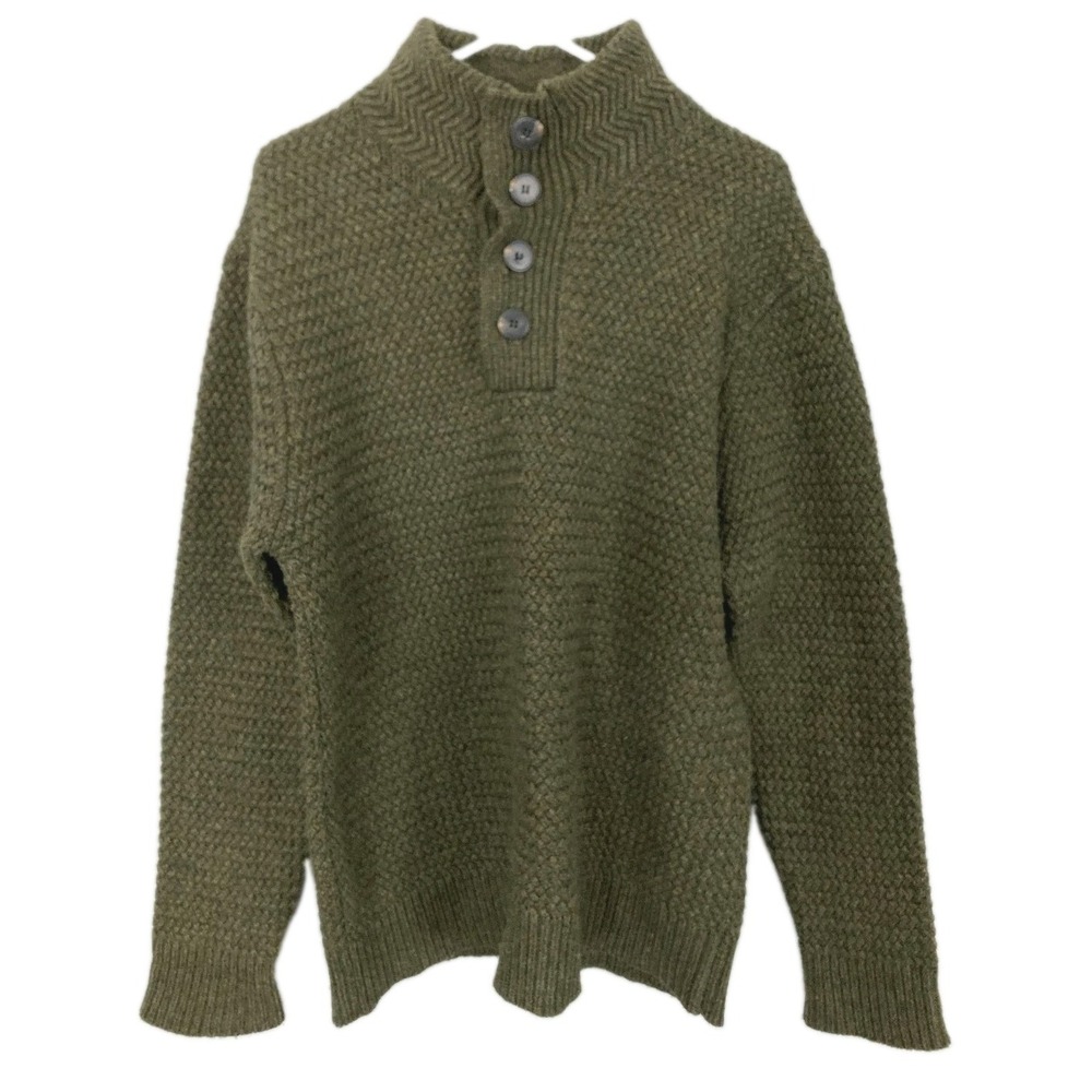Vtg. Schott Bros Sweater Mens L Green Wool Nylon Mock Neck Henley Pullover Knit